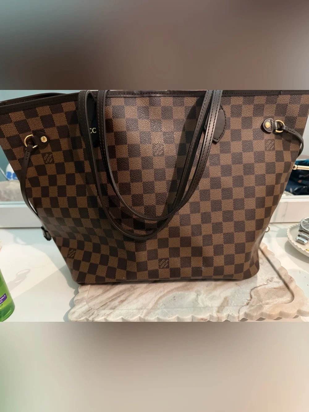 Classic Checkered Tote Bag in Brown